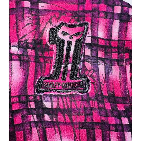 Harley-Davidson Womens Pink Plaid Button-Up Shirt S Rayon - Picture 4 of 7